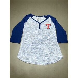 NEW ERA Texas Rangers Blue And Gray V-Neck Half Sleeve Tee T-shirt Size Small S